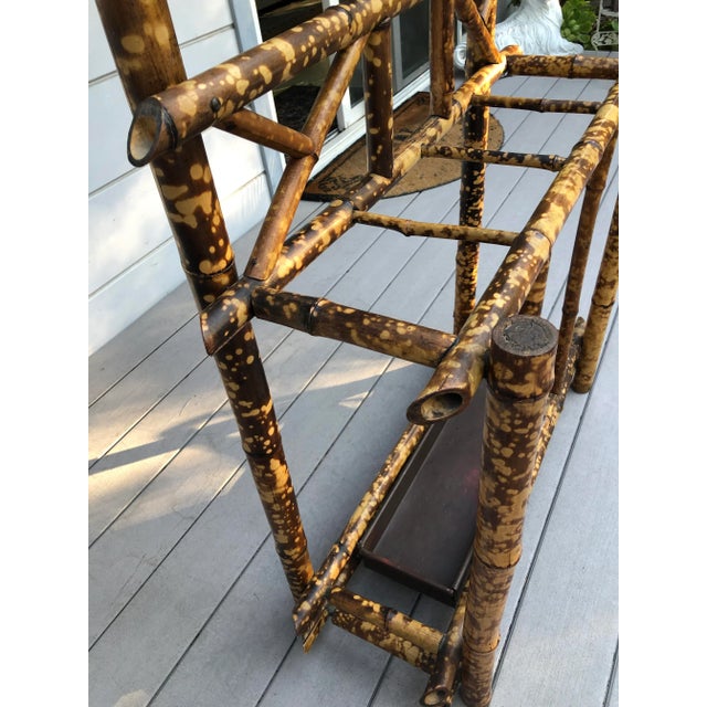 English Hall Stand Tortoise Shell Bamboo Aesthetic Style Beveled Crescent Mirror For Sale - Image 10 of 12