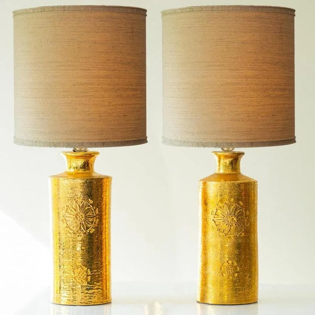 Ceramic Floor or Table Lamps from Bitossi with Silk Lampshades attributed to R. Houben, 1970s, Set of 2 For Sale - Image 10 of 11