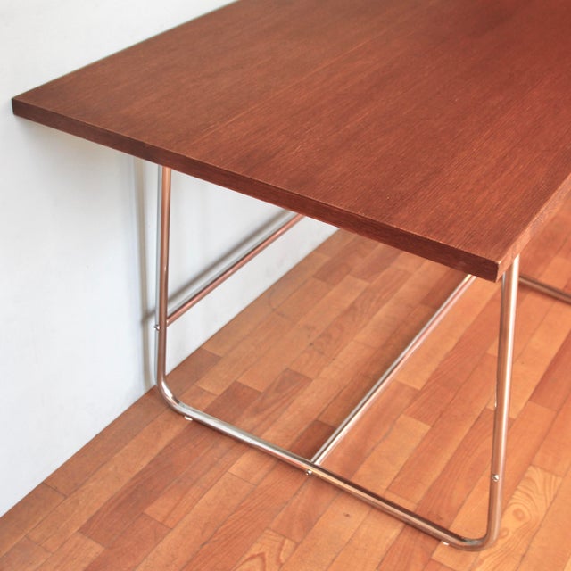 Brown German Bauhaus Desk in Oak with Tubular Steel Base, 1930s For Sale - Image 8 of 12