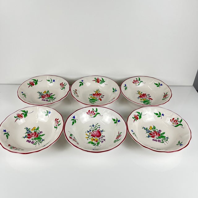 Green Streetlight Bowls with Tulip and Rose Pattern from KG Lunéville, 1980s, Set of 6 For Sale - Image 8 of 10