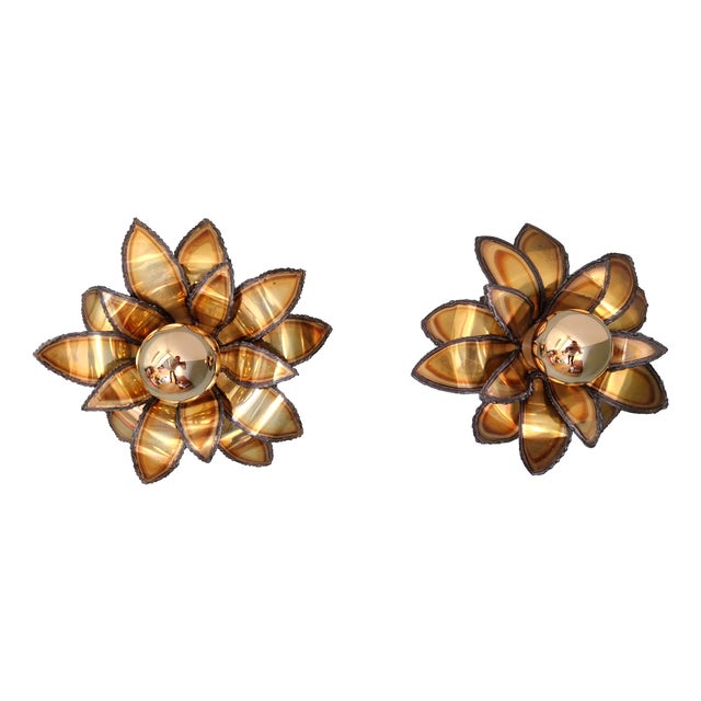 Floral Brass Wall Sconces from Maison Jansen, 1970s, Set of 2 For Sale