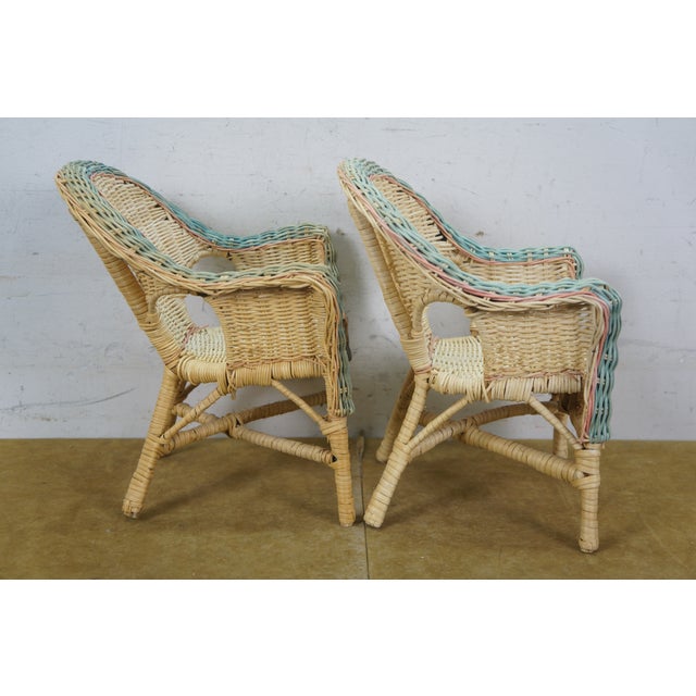 2 Vintage Wicker Doll Sized Salesman Sample Wicker Rattan Arm Chairs 12" For Sale - Image 12 of 14