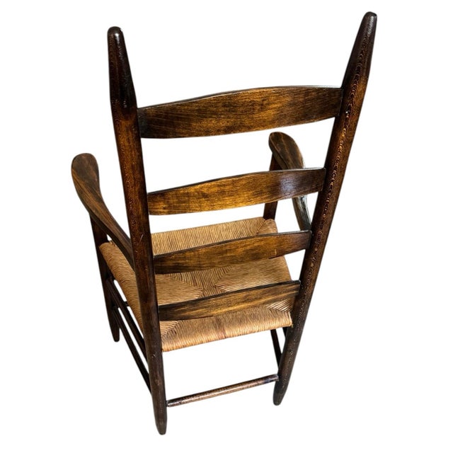 Textile Early 20th Century Antique Ladderback Rush Seat Chair For Sale - Image 7 of 7