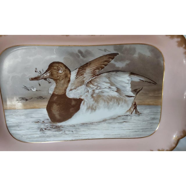 Victorian Antique French Haviland Limoges Hand Painted Porcelain Serving Platter With Duck, Geese For Sale - Image 3 of 6