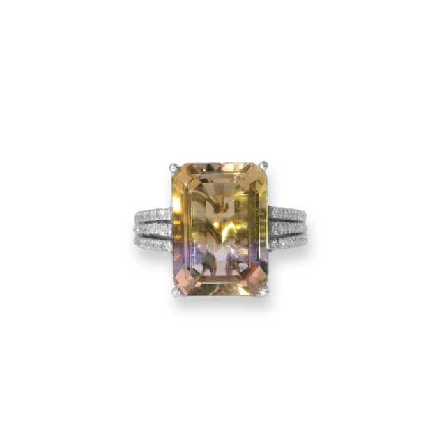 Art Deco 14K White Gold Ametrine Diamond Ring For Sale - Image 3 of 4