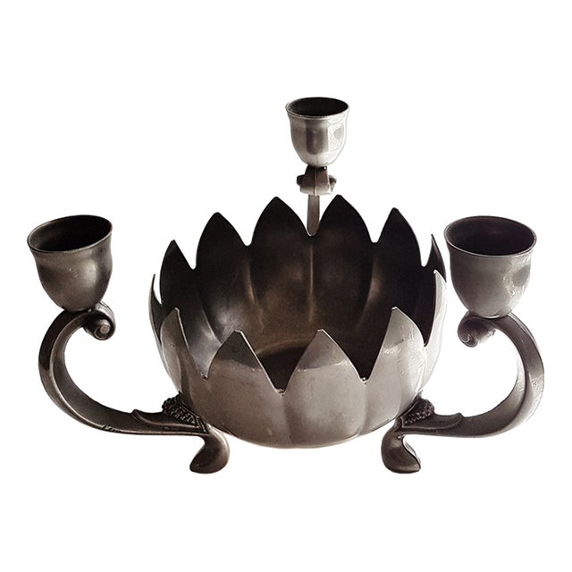 Silver-Plated Candlestick with Scent Bowl For Sale
