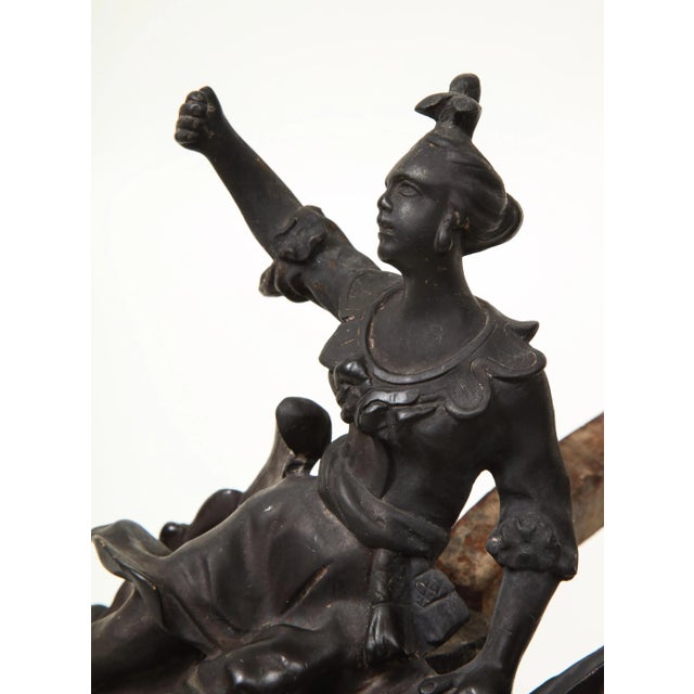 Pair of Louis XV Style Patinated Bronze Figural Andirons For Sale - Image 12 of 13