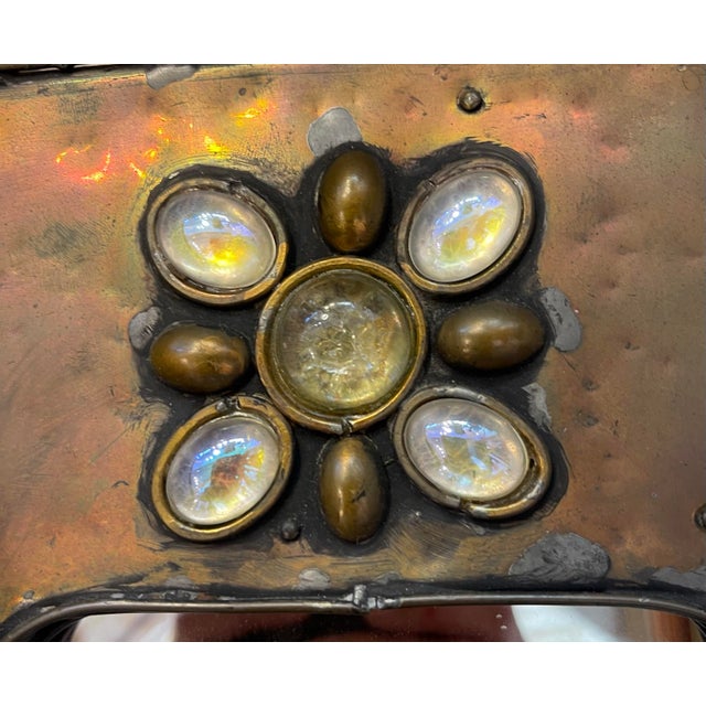 Copper 1960s Mirror Attributed to Irena Jaworska in Repousse Copper With Crystal Cabochons, France, in the Line Vautrin Style For Sale - Image 8 of 10