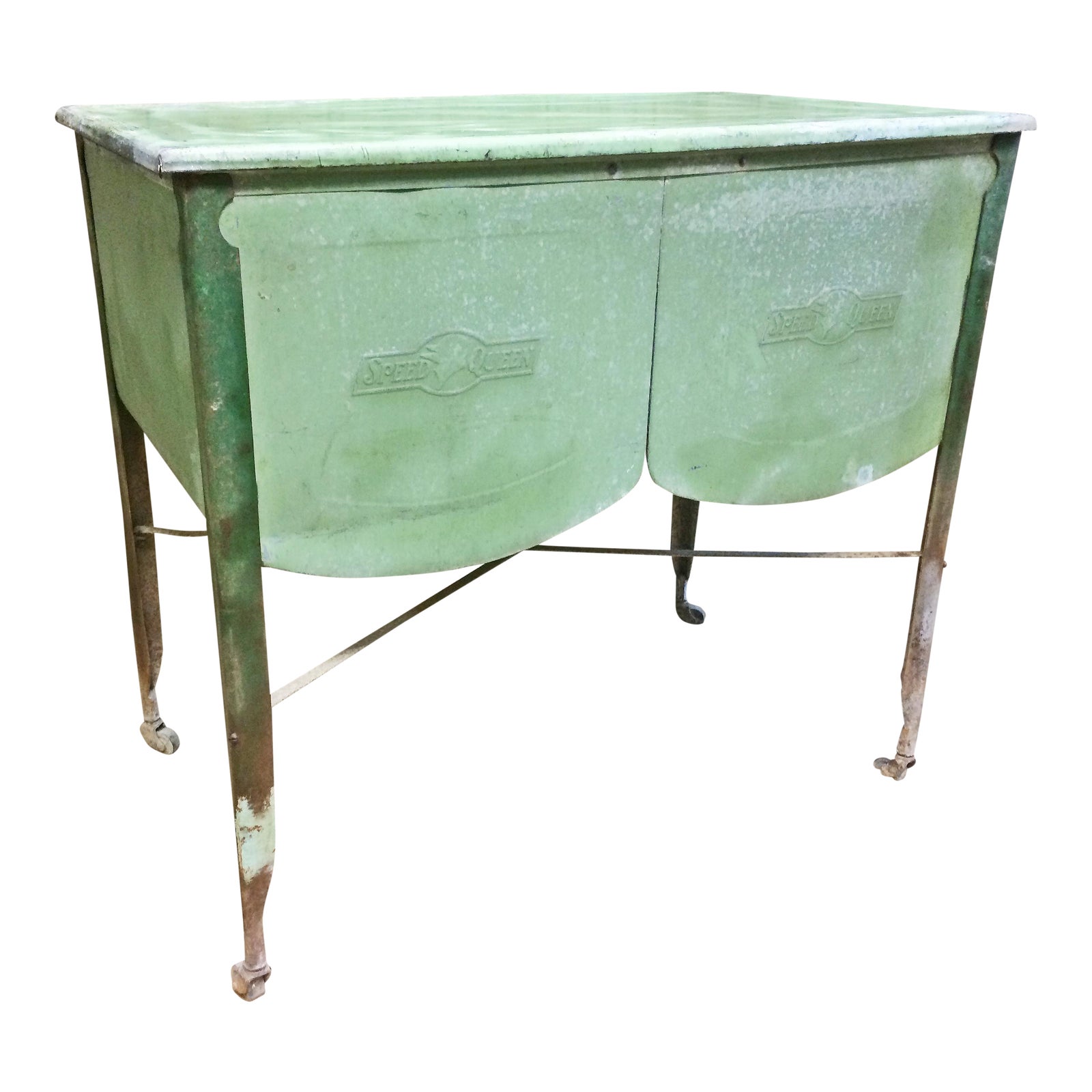 Vintage Speed Queen Green Country Galvanized Double Basin Wash Tub with
