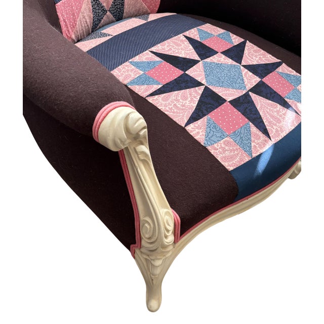 Victorian Late 19th Century Custom Quilt Upholstery Victorian Club Chair For Sale - Image 3 of 5