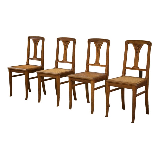 Art Nouveau Oak Chairs, 1910s, Set of 4 For Sale