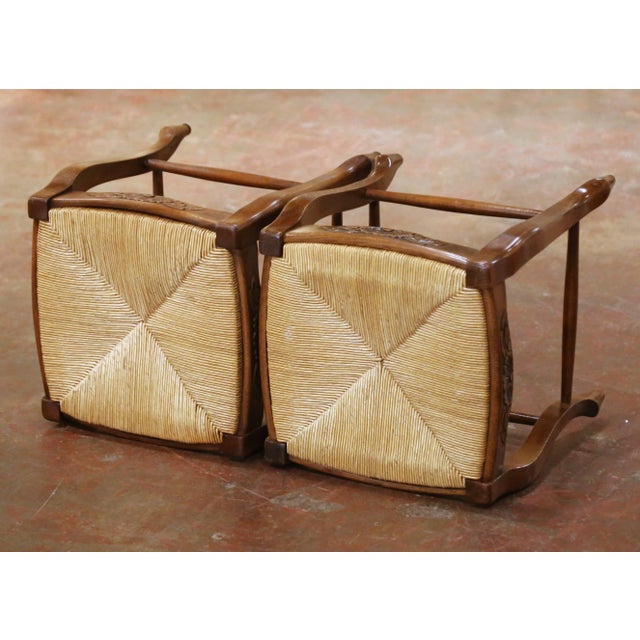 Pair of French Louis XV Style Beech Stools With Rush Seats From Normandy For Sale In Dallas - Image 6 of 7