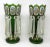 Victorian Antique Crystal Bohemian Emerald Green Enamel Pair Overlaid Lusters Candlesticks For Sale - Image 3 of 9