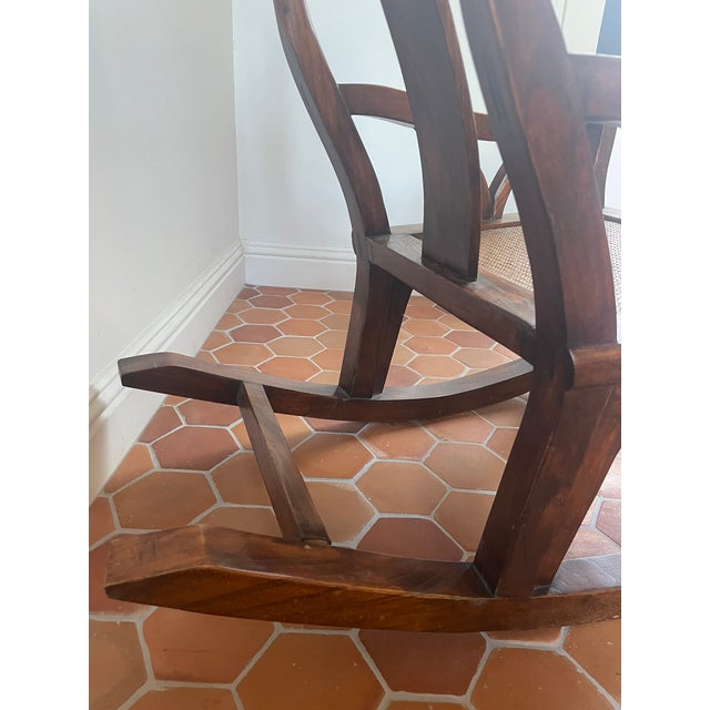 Mid 20th Century Mid 20th Century Chinese Hardwood Yoke-Back Rocking Chair With Cane Seat For Sale - Image 5 of 6