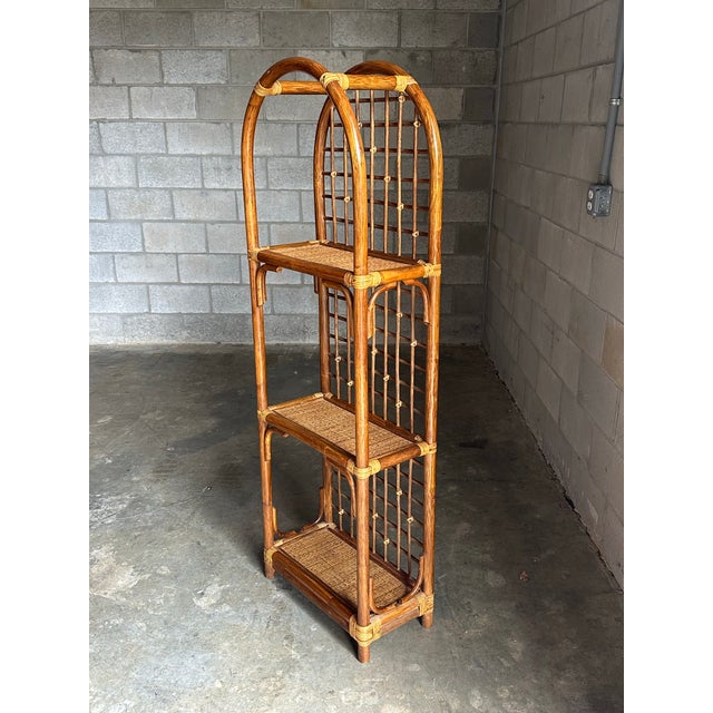 Wood 1980s Bamboo and Cane Etagere Shelf For Sale - Image 7 of 11