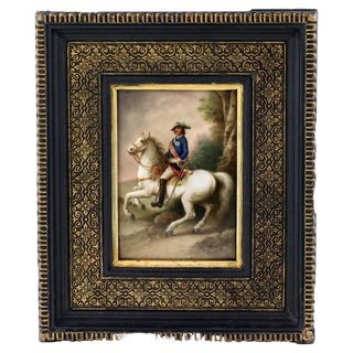 Portrait of an Equestrian Monarch. 19th Century, Painting on Porcelain For Sale