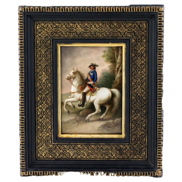 Portrait of an Equestrian Monarch. 19th Century, Painting on Porcelain For Sale