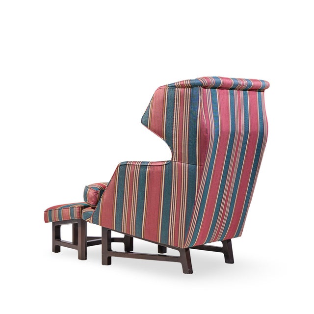 Mid 20th Century Edward Wormley for Dunbar Janus Mid Century Wingback Mahogany Lounge Chair and Ottoman For Sale - Image 5 of 10