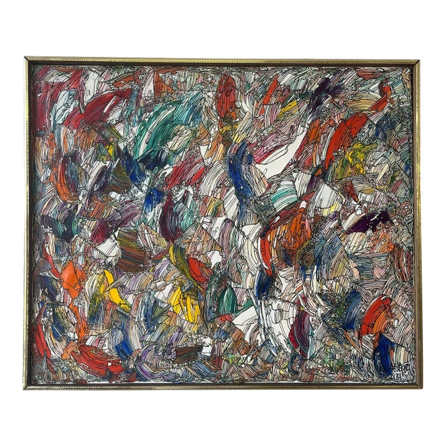 1990s Vibrant Abstract Expressionist Painting - Framed Original Artwork For Sale