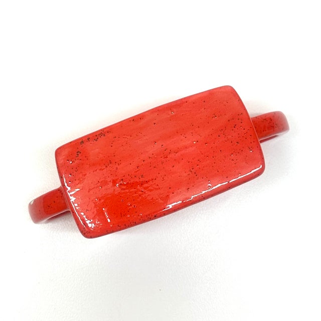 Red Mid 20th Century Danish Modern Bright Red Glazed Ceramic Creamer & Sugar Bowl Set For Sale - Image 8 of 11