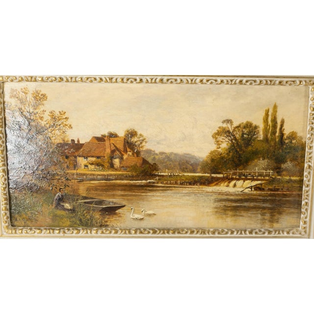We are selling this charming English landscape painting. This lovely painting features a young woman in the foreground...