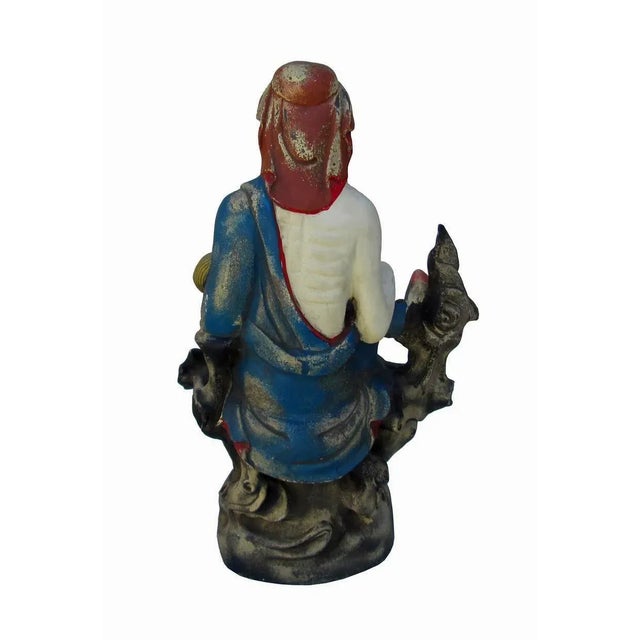 Chinese Hand Carving Camphor Wood Immortal of Longevity Statue For Sale - Image 4 of 6