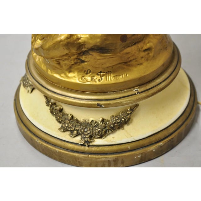 Metal Antique French Renaissance Moreau Figural Metal Table Lamp, Wife & Farmer For Sale - Image 7 of 11