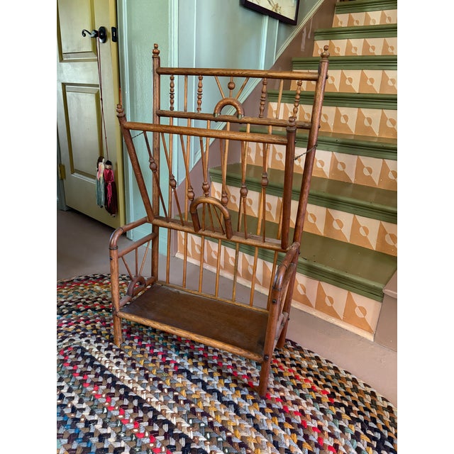 Circa 1880s Antique Victorian Stick and Ball Oak Magazine Newspaper Music Rack For Sale - Image 10 of 10