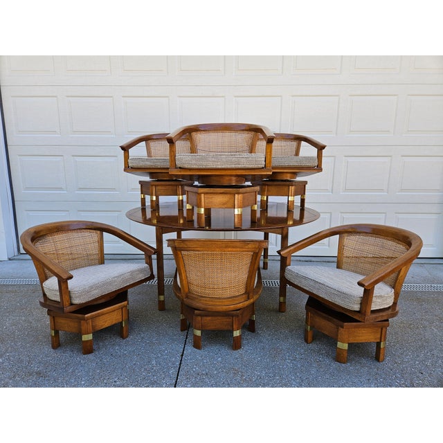 Six Jim Peed for Hickory Manufacturing Model 5105 Swivel Chairs with matching low table. An incredibly difficult set to...