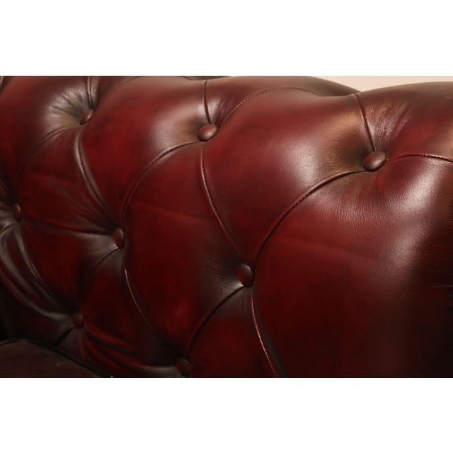 Chesterfield Style Pair of Oxford Red Leather Club Chairs For Sale - Image 11 of 18