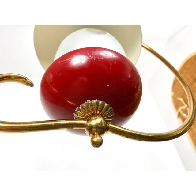 Green & Red Metal & Brass Pendant Light, Italy, 1950s, Set of 2 For Sale - Image 9 of 10