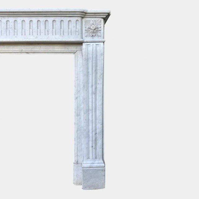 Louis XVI French Carrara Marble Fireplace Mantel, 1890s For Sale - Image 3 of 6