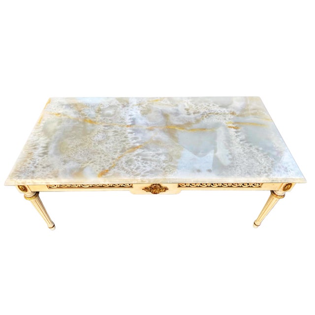 Cream Louis XVI Coffee Table with White Marble Top, 1890s For Sale - Image 8 of 10
