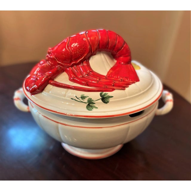 Nautical Mid-Century Large Ceramic Lobster-Topped Italian Soup Tureen For Sale - Image 3 of 13