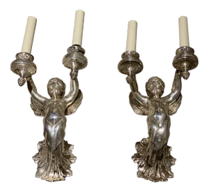 1940’s English Silver Plated Cherubs Sconces - Pair