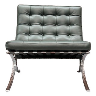 Bauhaus Barcelona Chair in Green Volo Leather by Ludwig Mies van der Rohe for Knoll Inc. / Knoll International, 2010s For Sale