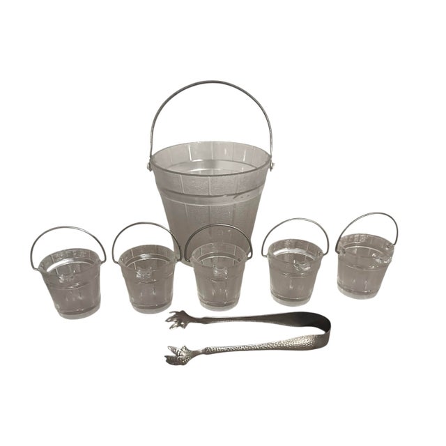 Transparent Mid 20th Century Glass Faux Oak Wood Pale Ice Bucket - A Set of 7 For Sale - Image 8 of 9