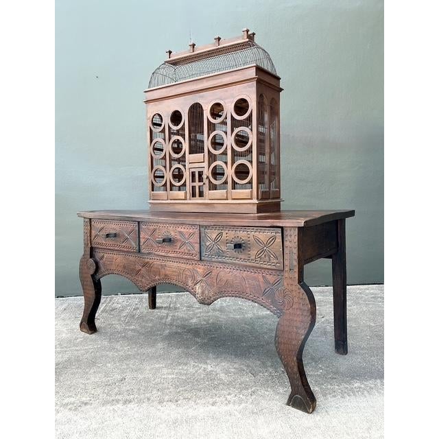 Wood Vintage Primitive Hand Carved Console Table For Sale - Image 7 of 12