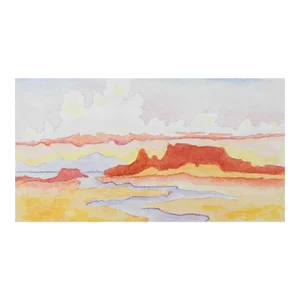 Small Contemporary Cayon River Landscape Watercolor Painting