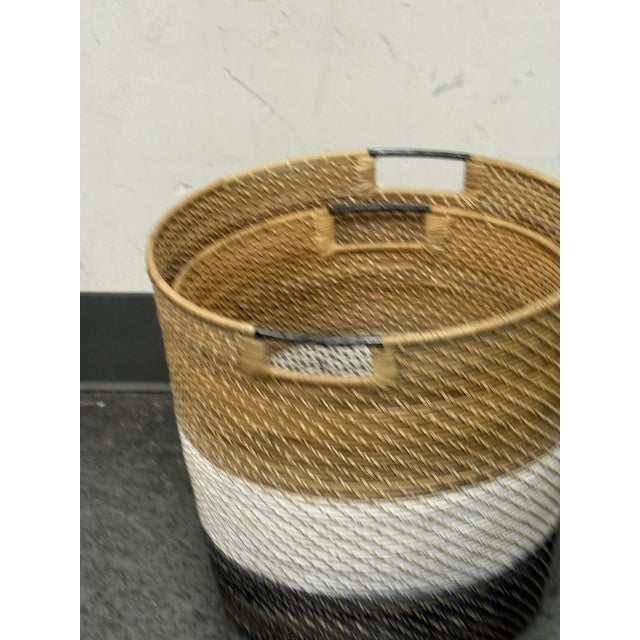 Palecek Bixby Coastal Beach Rattan Nautical Baskets - Set of Two For Sale - Image 9 of 12