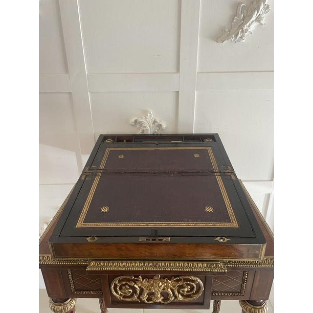 Brown Victorian Burr Walnut Brass Bound Writing Box, 1878 For Sale - Image 8 of 14