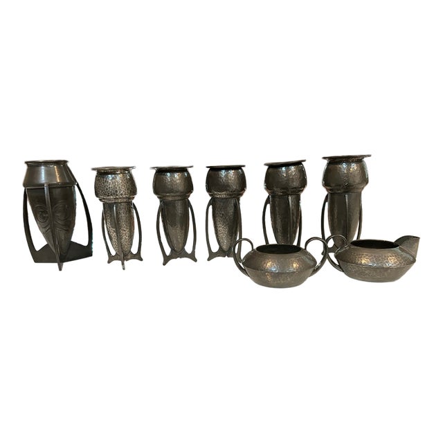 English Liberty & Company Tudric Pewter Rocket Vases- Set of 6 For Sale