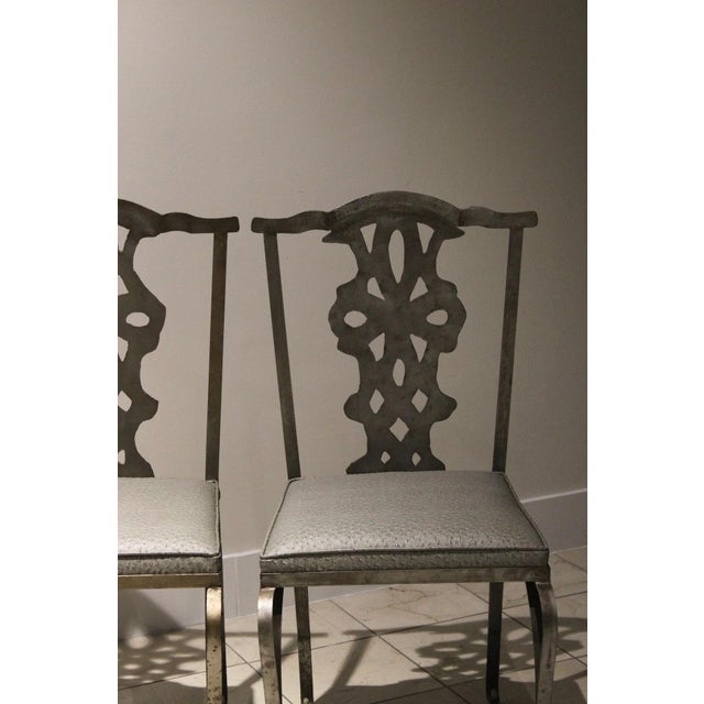 1970s Set of 4 of Chippendale Style Verdigris Iron Garden Chairs For Sale - Image 5 of 9