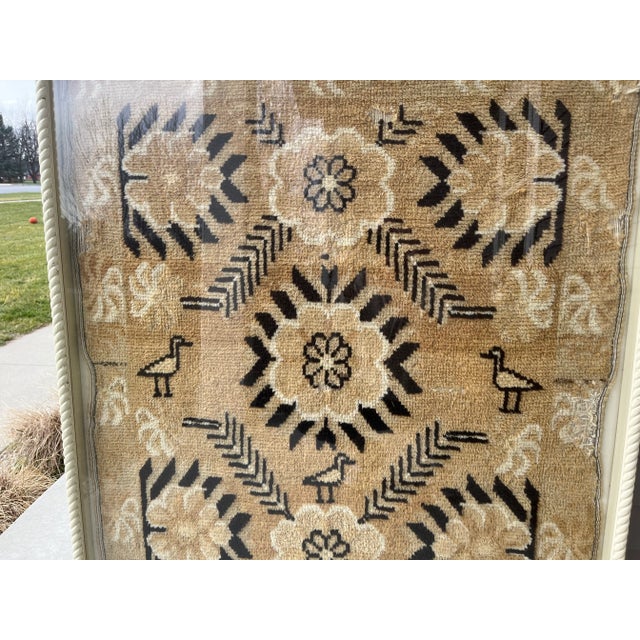 Persian 1920s Primitive Framed Persian Bird Rug Textile Shadow Box Artwork For Sale - Image 3 of 11