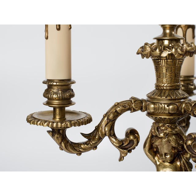 Metal 1930s Brass Cherub Candelabra Style Table Lamp - A Pair For Sale - Image 7 of 11