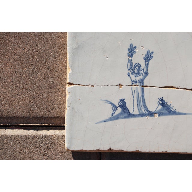 18th Century Rare Lady Tree Delft Antique Tile, Earthenware For Sale - Image 4 of 5