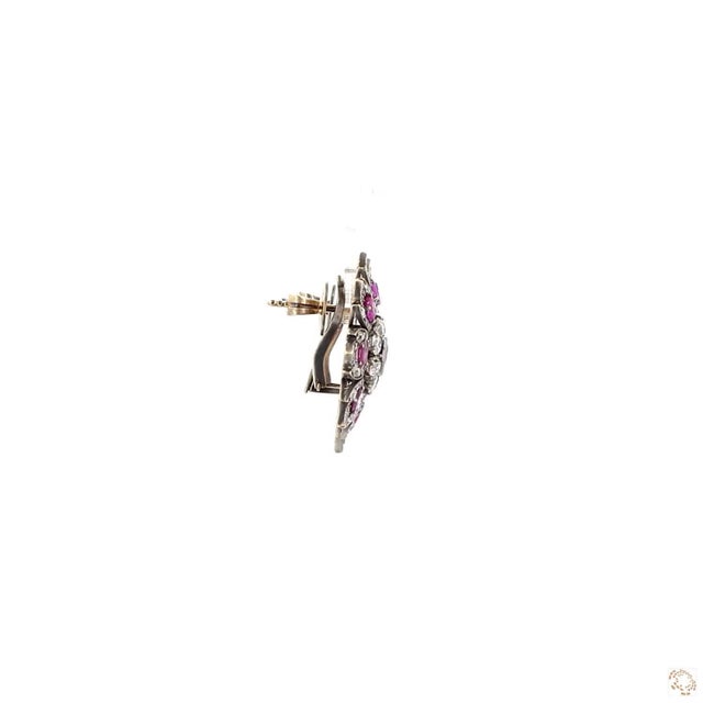 Ruby Red 5.67 Carat Round Brilliant Cut Diamond Ruby Gold Earrings, Pair For Sale - Image 8 of 9