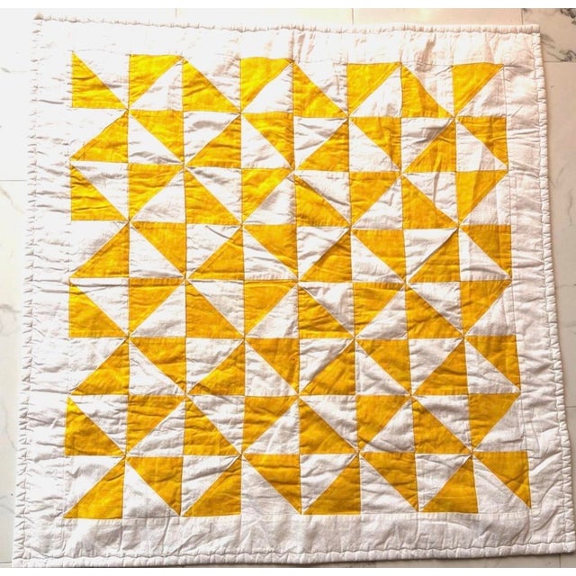 Yellow 1930s American Patchwork Bowtie Quilt — Sunshine Yellow & Multicolor Cotton, Hand-Quilted For Sale - Image 8 of 10