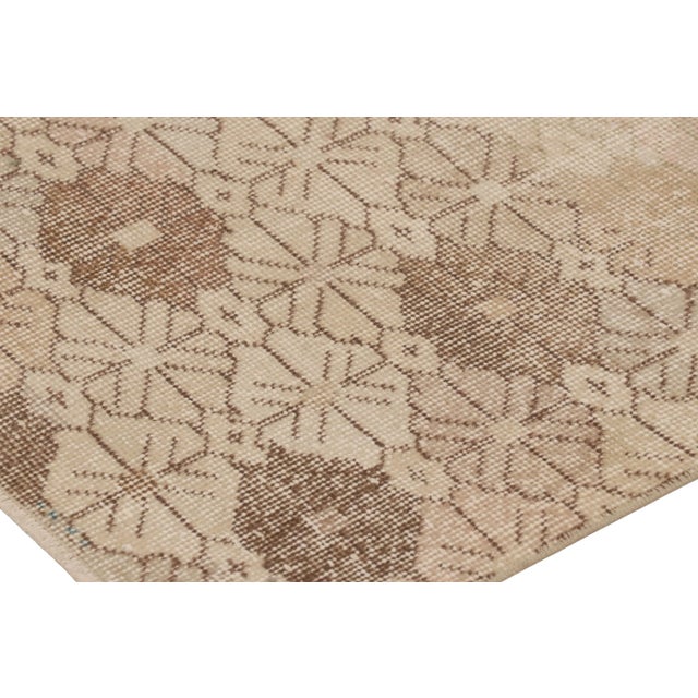 Traditional Vintage Distressed Runner Rug, Beige-Brown Geometric Floral Pattern - Rug & Kilim For Sale - Image 3 of 8