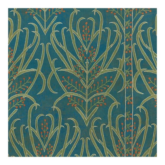 St. Frank Teal Vines Suzani Linen Cotton Floral Upholstery Drapery Fabric For Sale